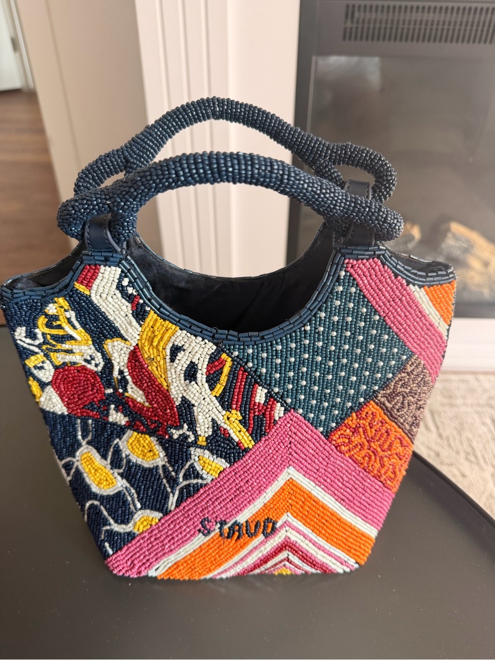 STAUD Multicolor Beaded Mini Tote in Navy, Pink, Yellow and Orange - Picture 3 of 3